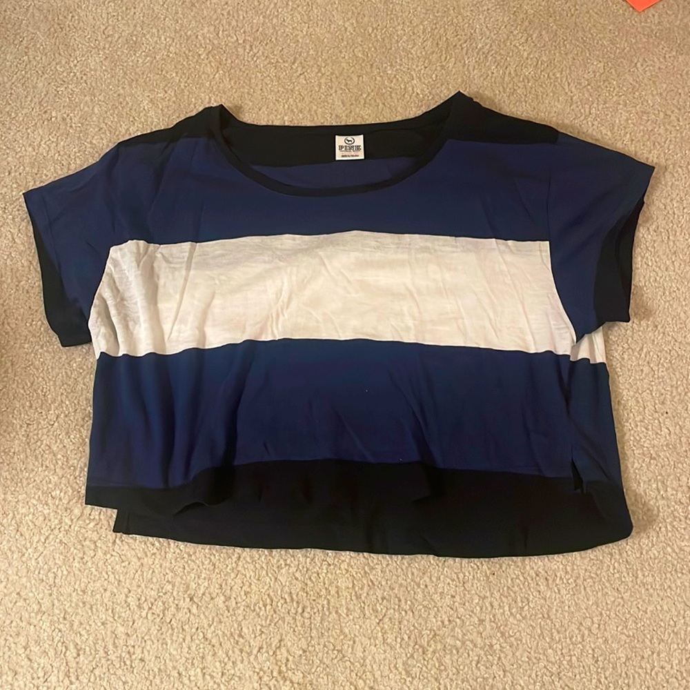 Victoria’s Secret PINK Navy Striped Crop Top T-Shirt